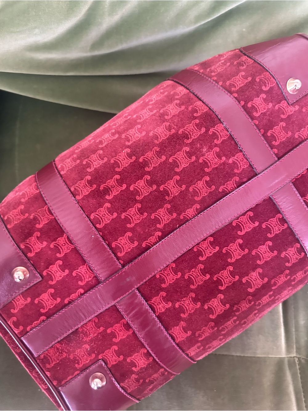 Celine Maroon Suede and Leather Top Handle Satchel - Picture 4 of 8